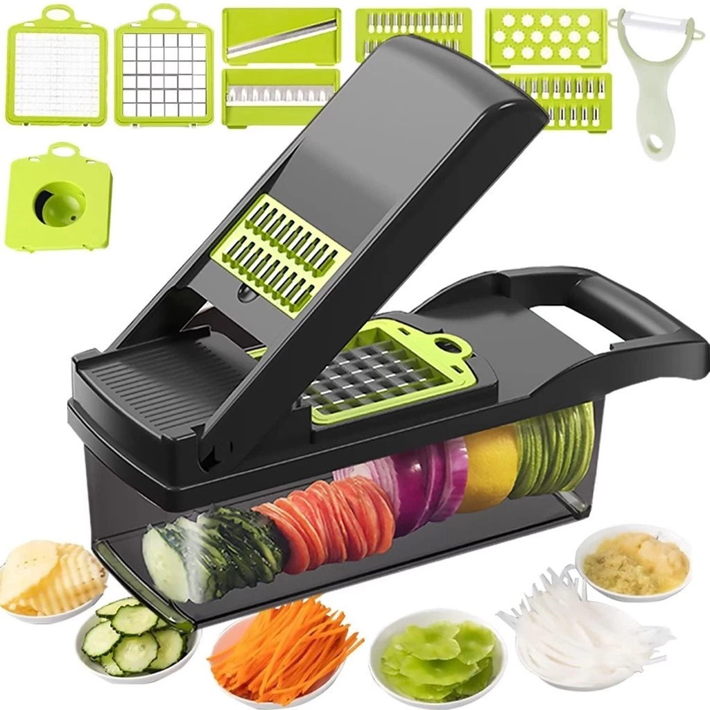 Fatiador De Cozinha Multifuncional Profissional - Em Aço Inoxidável 16 Em 1 Vegetais/Frutas