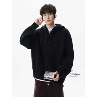 V37 Suéter masculino com capuz preto pesado americano verão Street Wear Design sentido suéter de malha solto preguiçoso