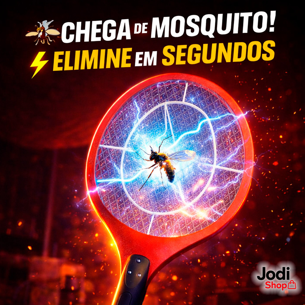 Raquete Elétrica Recarregável Mata Mosquito com Botão de Segurança