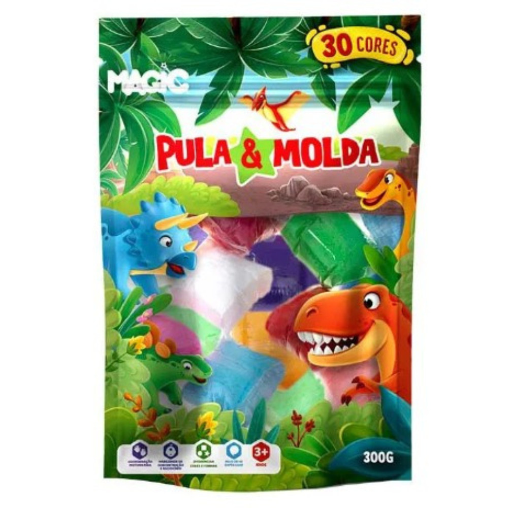 Massa EVA Pula e Molda 300g 30 Cores Magic Dinossauro Infantil Criativa Original