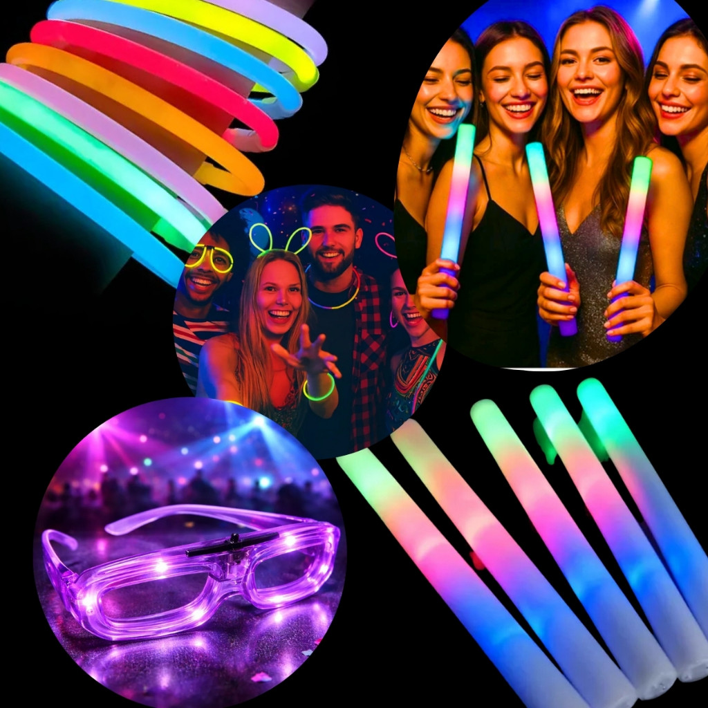 Kit 140 Itens Festa Neon Bastão de led + Pulseira Neon + Óculos de led Casamento Aniversário Balada