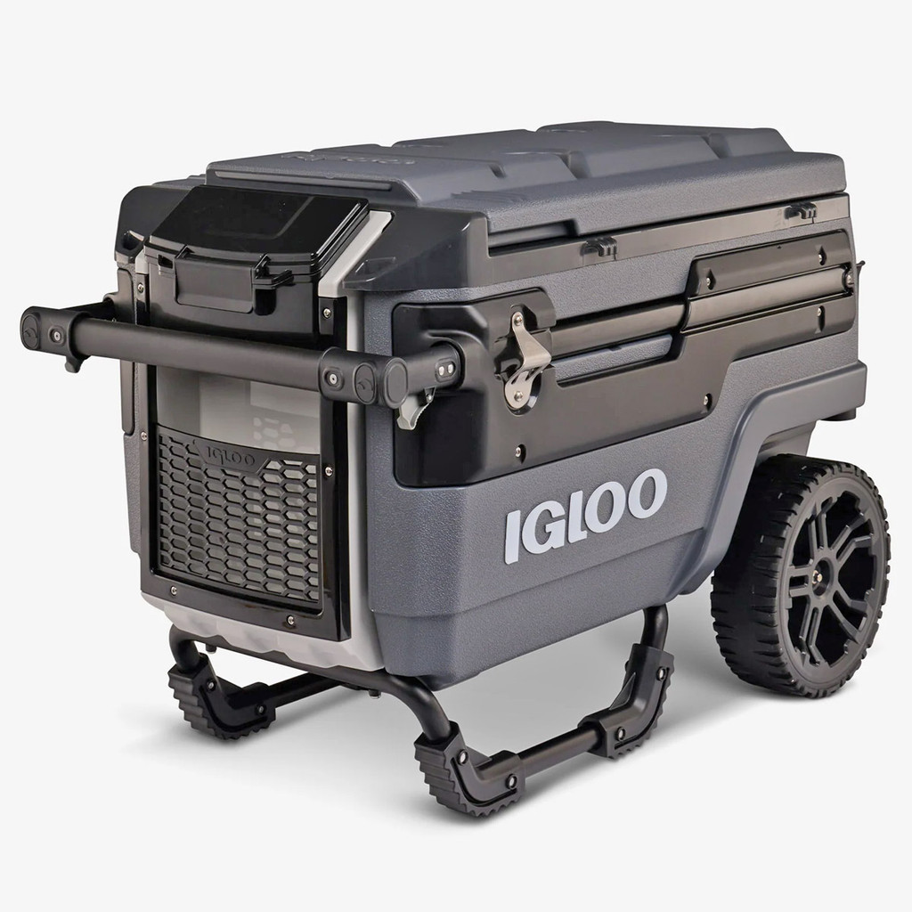 Caixa Cooler Térmico Trailmate 66 Litros Igloo Cinza Para Pesca Praia Até 112 Latas Com Rodas