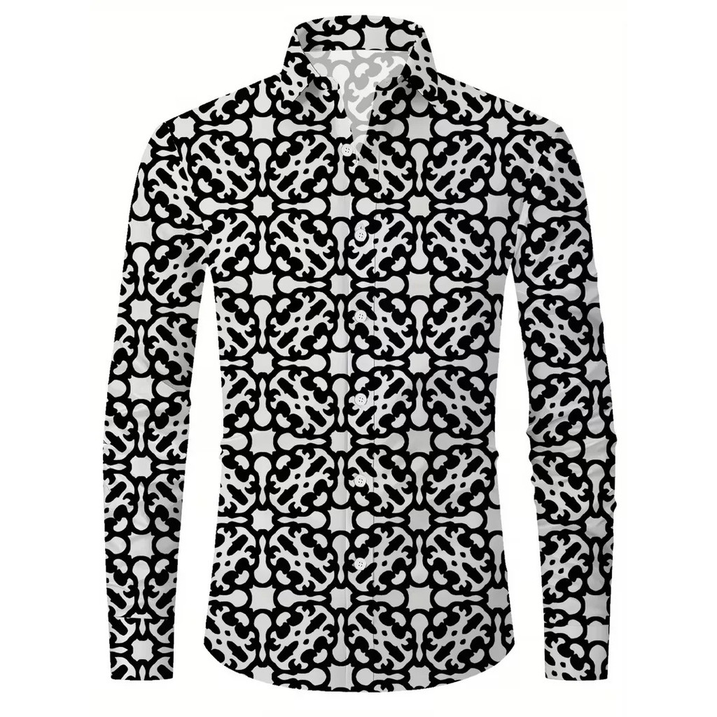 Nova Camisa Masculina De Manga Comprida Com Elegante Padrão De paisley floral Impressa , De Lapela casual Da Moda I4ZF