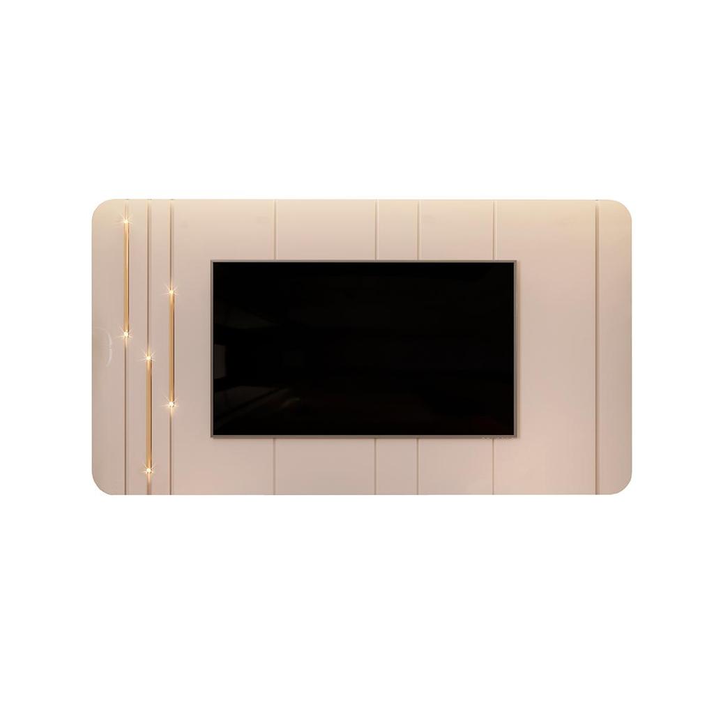 Painel Suspenso MDF Avatar para TV até 75 LED dourado Detalhe Chanfrado Off White G18 - Gran Belo