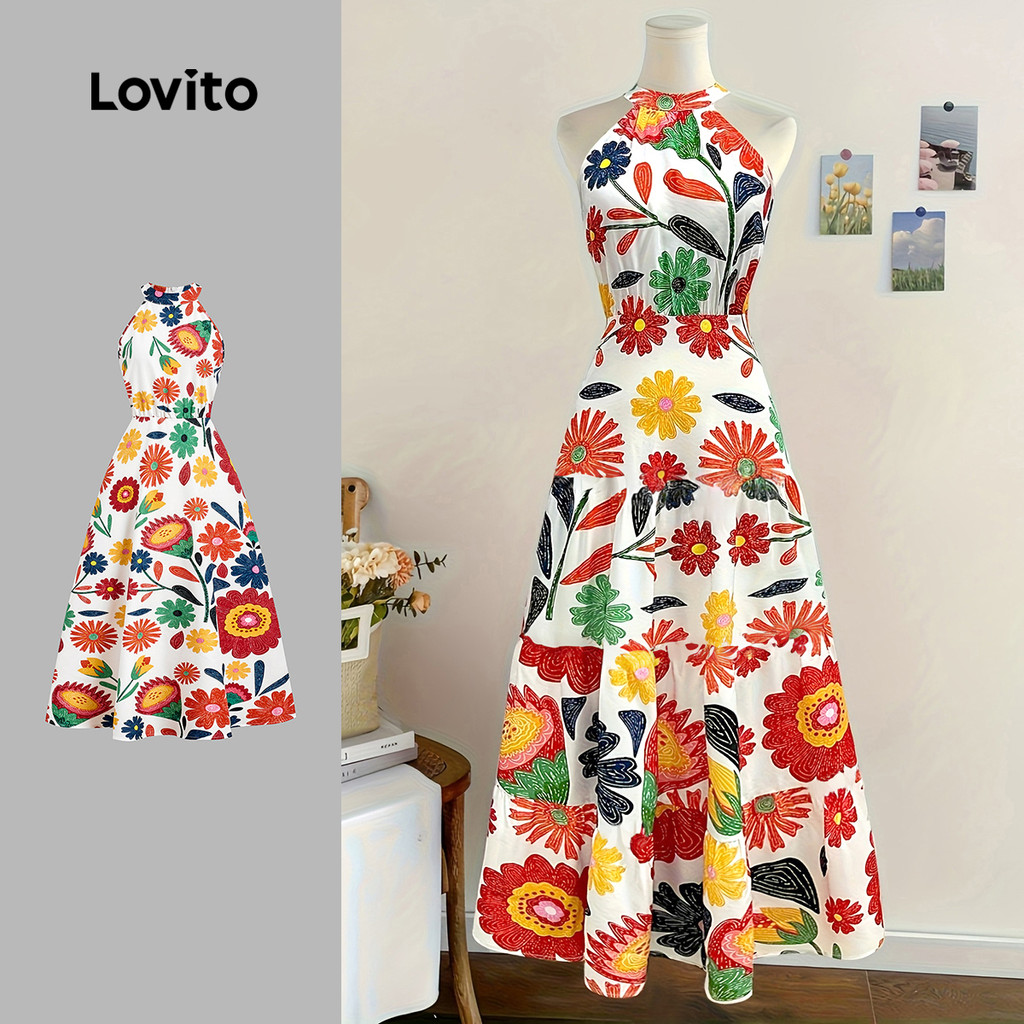 Lovito Férias Vestido com Flores Estilo Resort Vestido de Lazer Primavera/verão