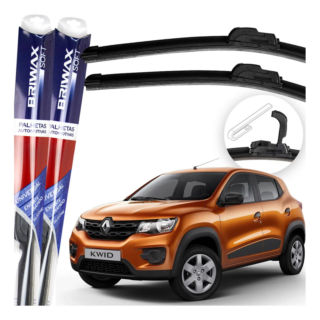 Jogo Palhetas Limpador de Parabrisa Silicone Chuva Gancho Universal Renault Kwid 2017 Até 2025