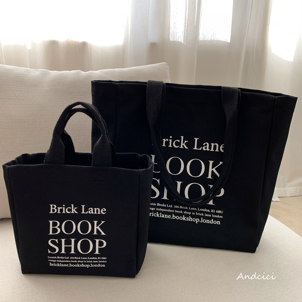 ANDCICI◆Livraria britânica de Londres BRICK LANE Bolsa de lona Bolsa de compras Bolsa de ombro Bolsa escolar
