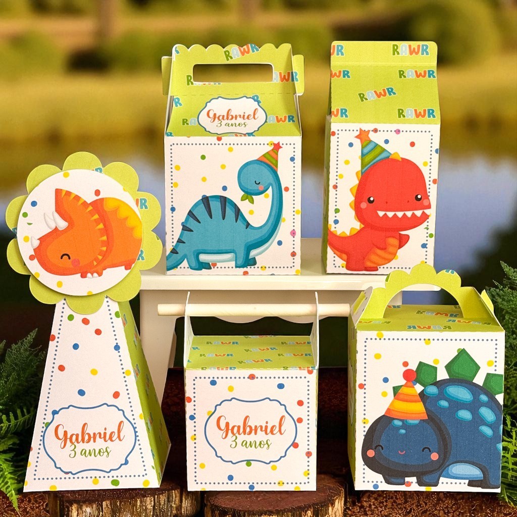 KIT FESTA DINOSSAURO BABY PRONTA ENTREGA, pegue e Monte Lembrancinha - Aniversário - Caixinha Personalizadas - papelaria