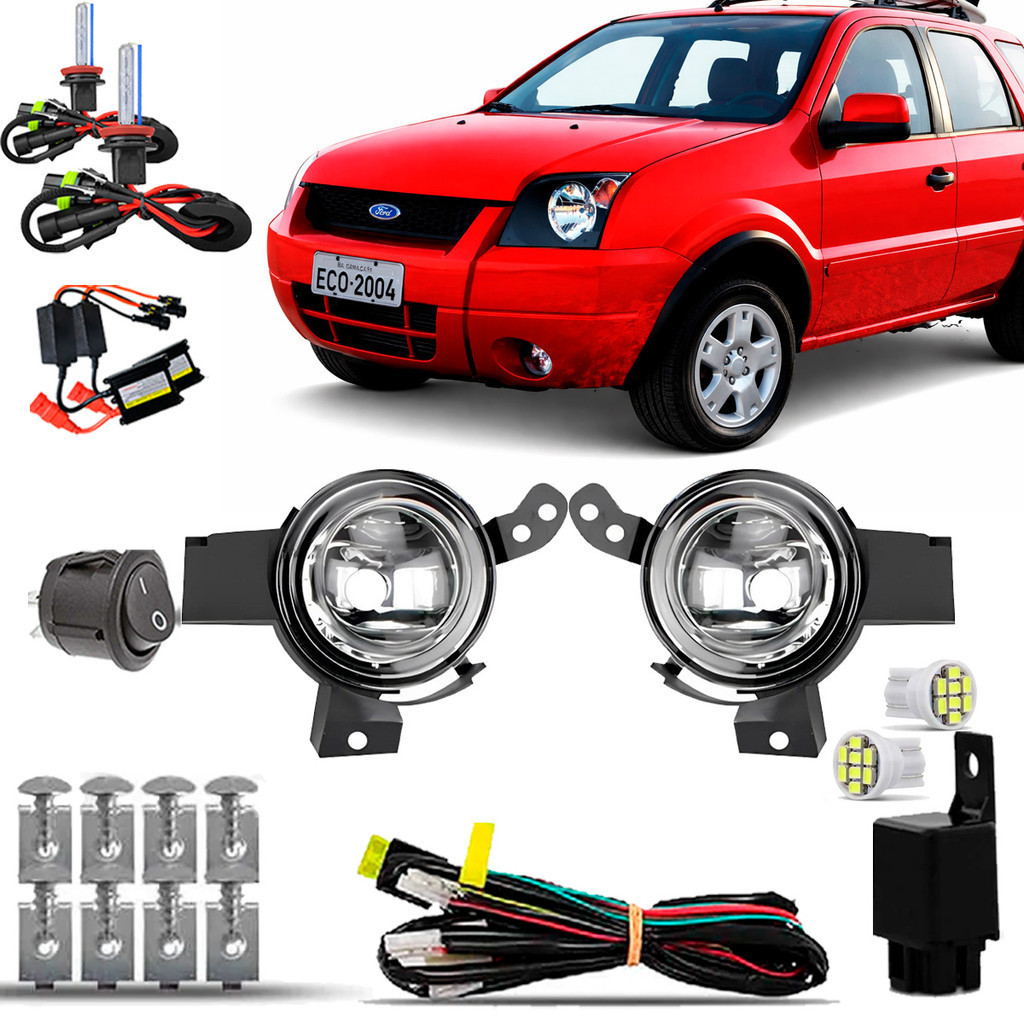 Kit Farol Auxiliar Neblina Milha Farolete Completo Ecosport 2003 2004 2005 2006 2007 08 2009 10 11 12 2013 + Xenon 8000K
