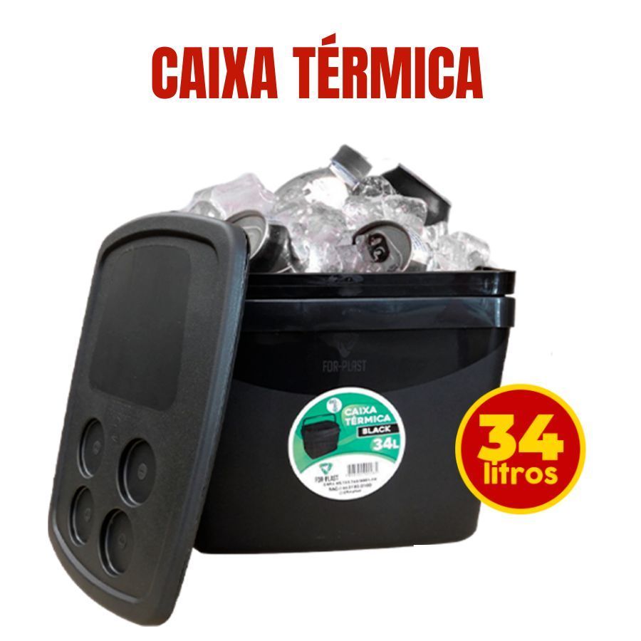 Caixa Térmica 34 Litros Cooler Resistente  Com Alça 34 Litros Black Porta Copos Praia Camping