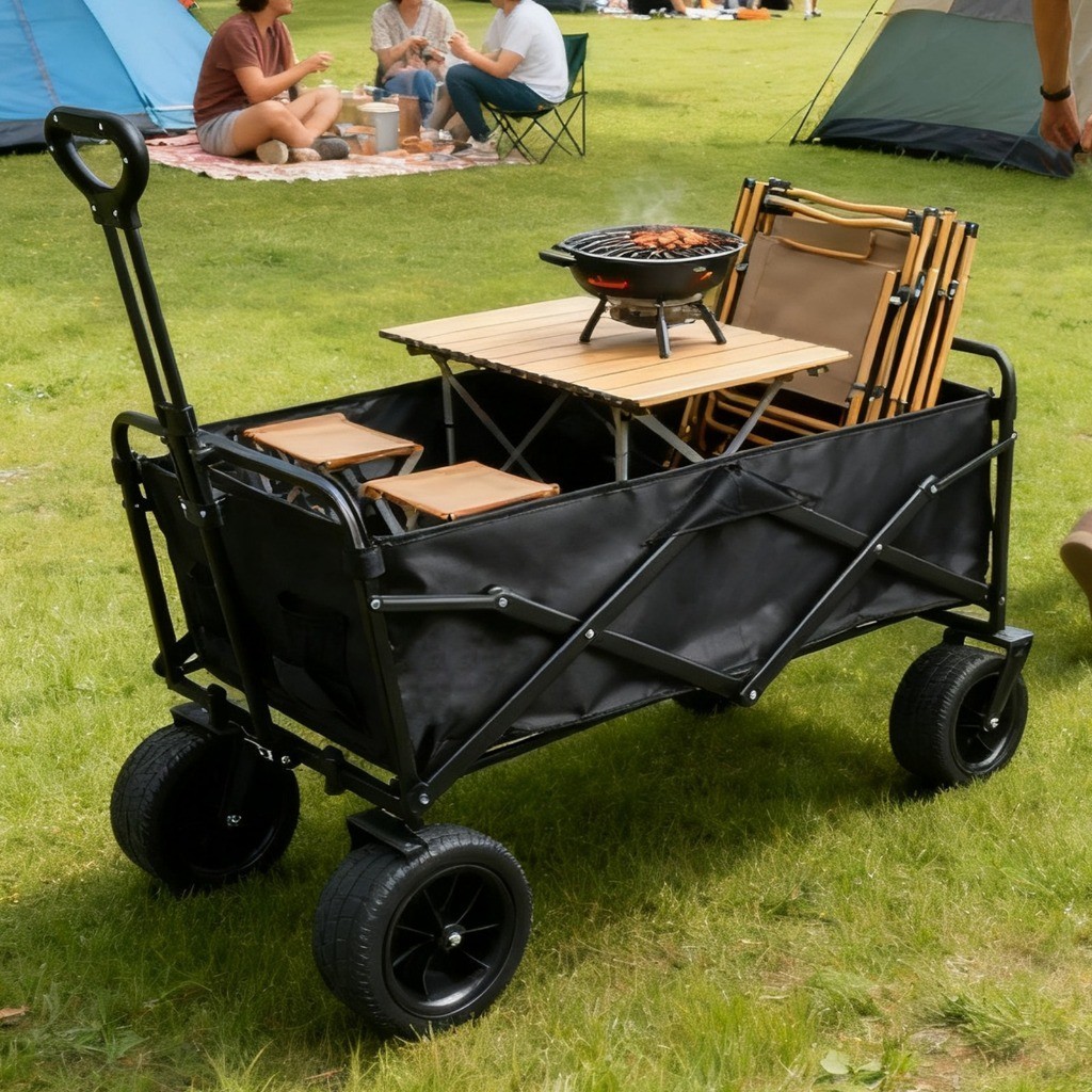 Carrinho Multiuso 150kg Dobrável Portátil Rodas Grossas Praia Camping Eventos Feira Compras