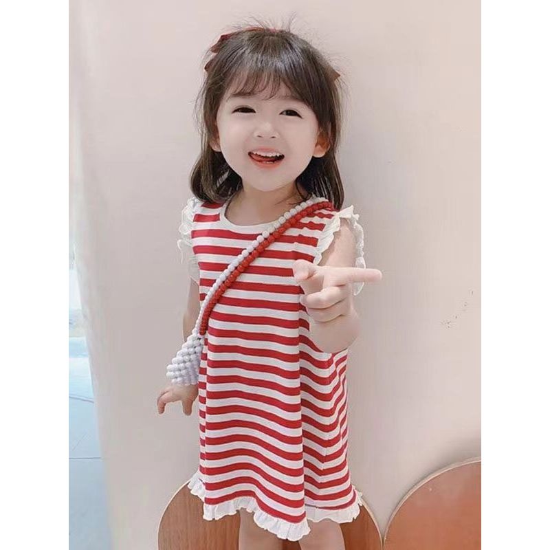 Algodão puro meninas camiseta colete saia bonito estilo ocidental crianças estilo verão vestido menina princesa saia