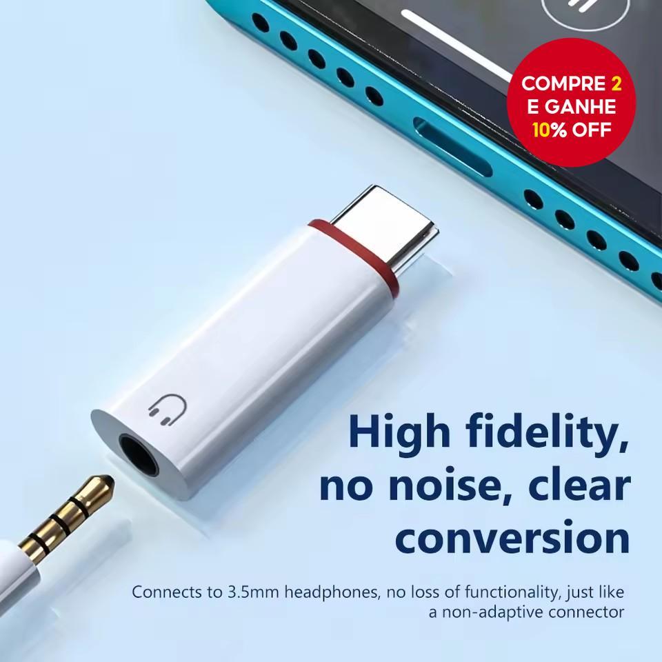 Adaptador de fone de ouvido Type C para 3,5mm, conversor de áudio USB C para 3,5mm para iPhone 15 Samsung, conector USB