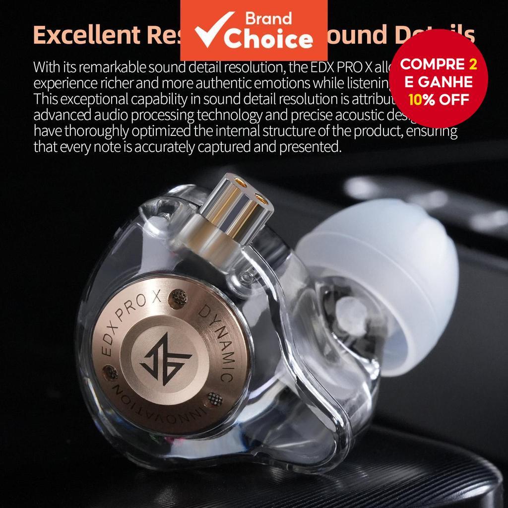 Fones de ouvido KZ EDX PRO X com fio, fones intra-auriculares, fones de ouvido sem fio verdadeiro, à prova d'água, com