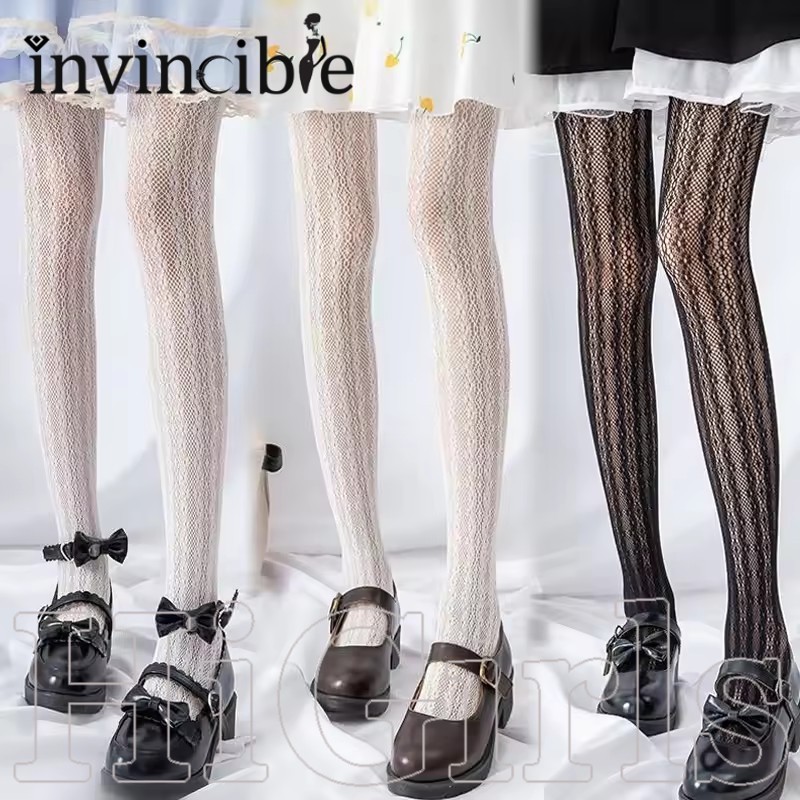 [Oi Girls] Meia-Calça De Renda Floral Listrada Vertical – Arrastão Oca Anti-snagging De Cintura Alta [Mais Recente]