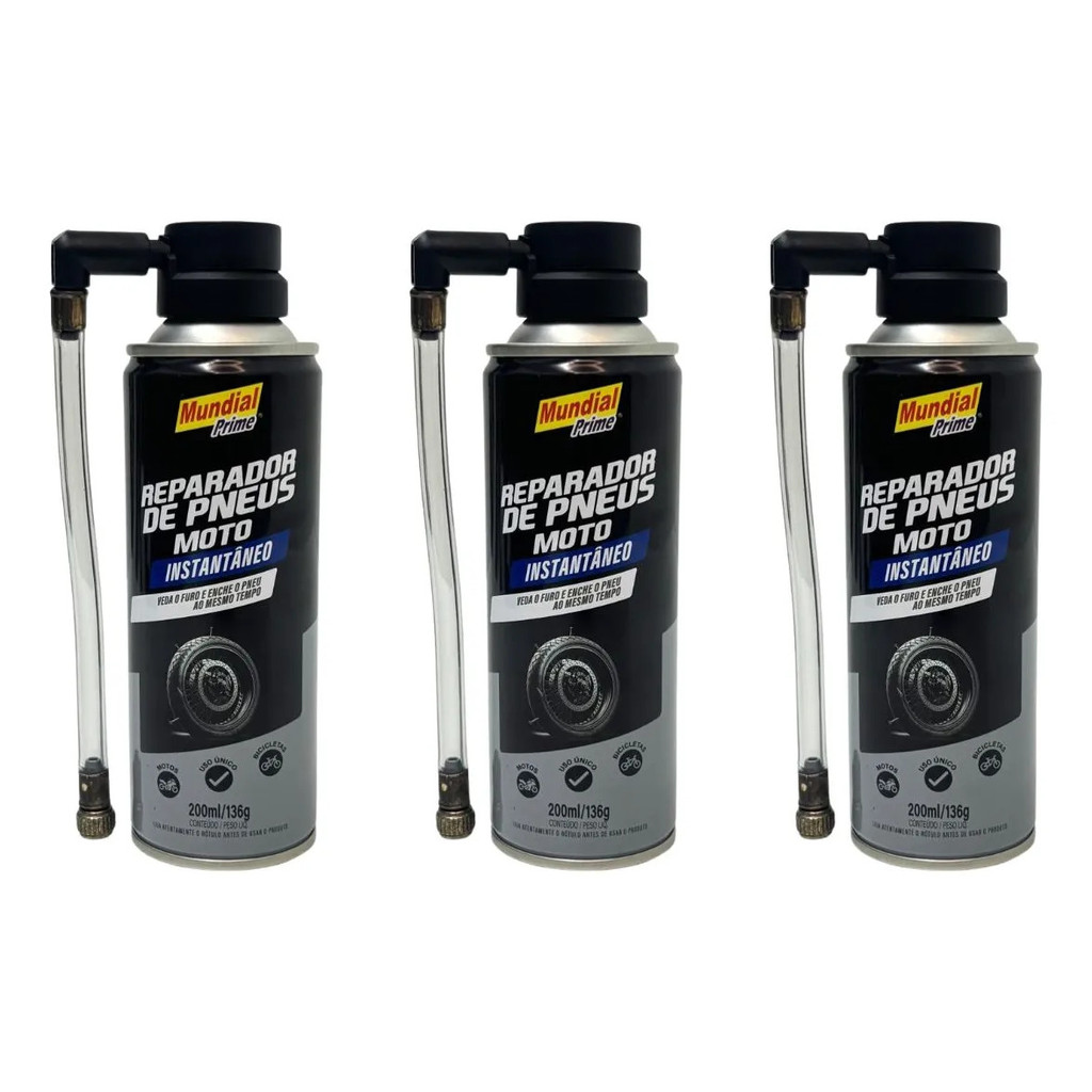 Kit 3 Unidades Reparador Pneu Enche Veda Instantaneo Mp10