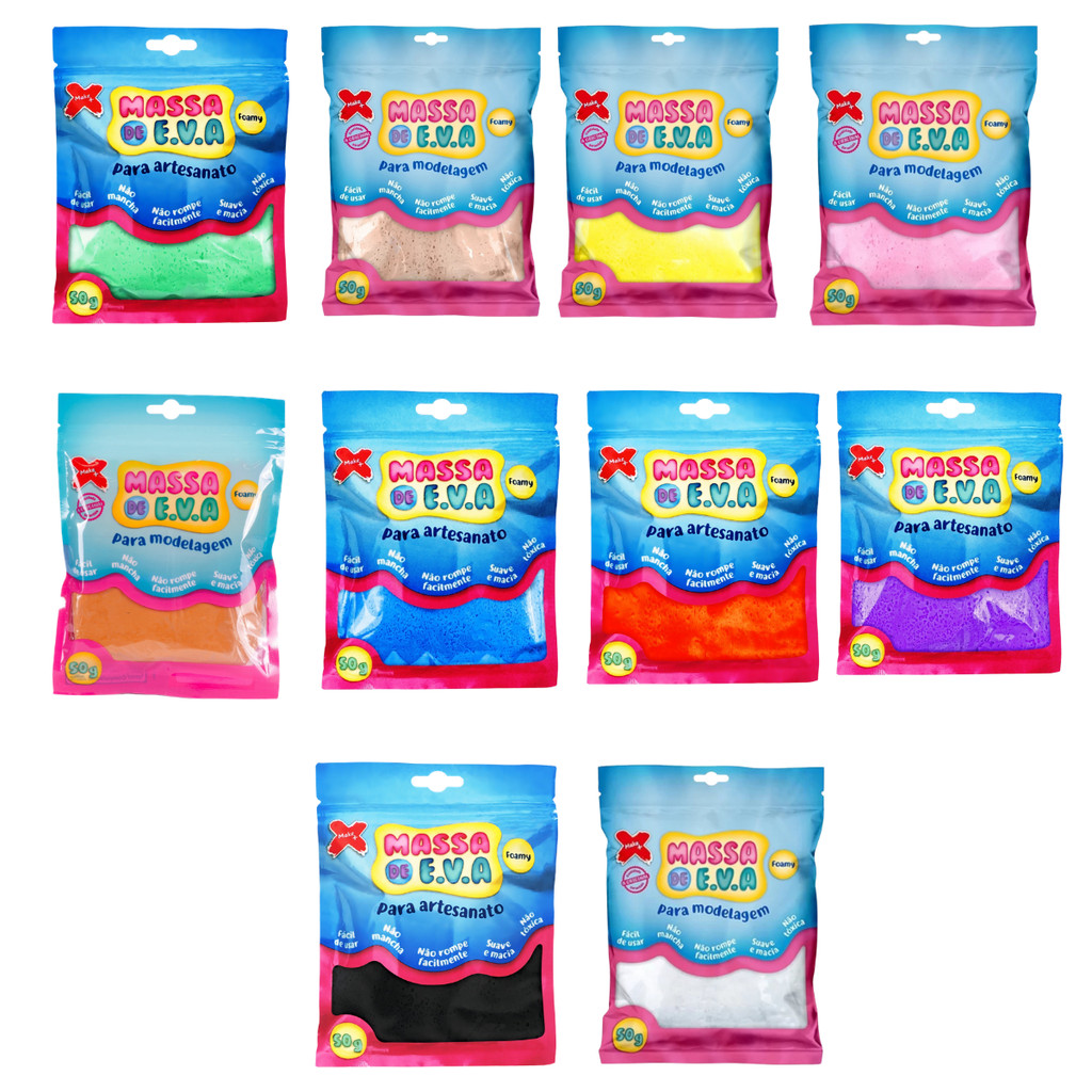 Massa De Eva Lisa Artesanato 50g Massinha Kit C/ 10 Unidades