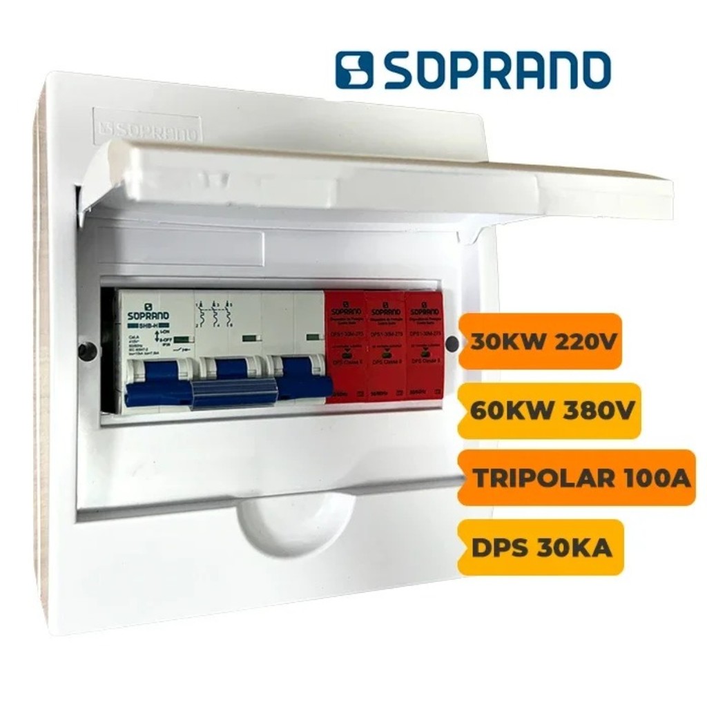 Quadro CA de Distribuição Tripolar 100A Com DPS 30kA 275V