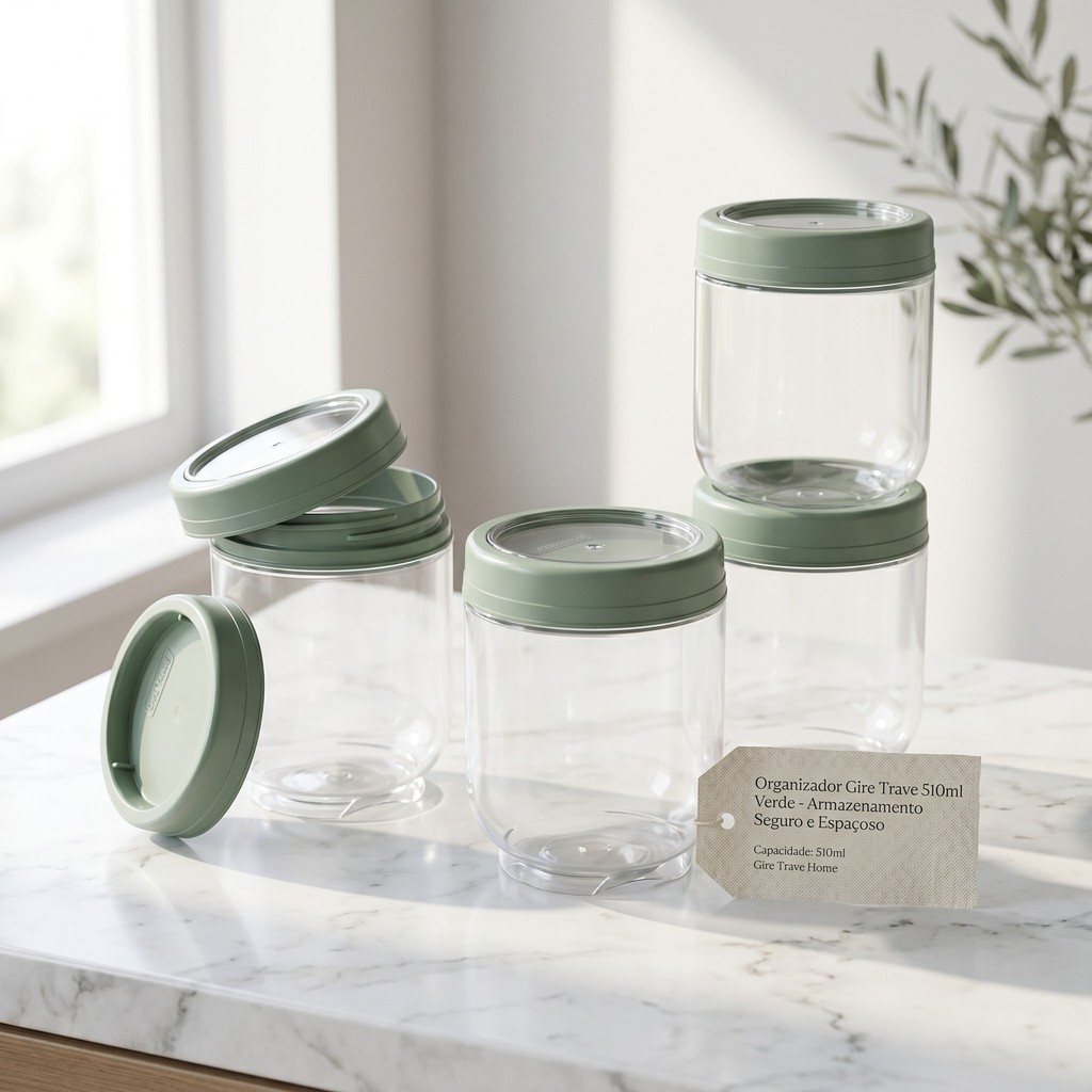 Organizador Gire Trave 510ml VERDE - Pote Hermético Prático
