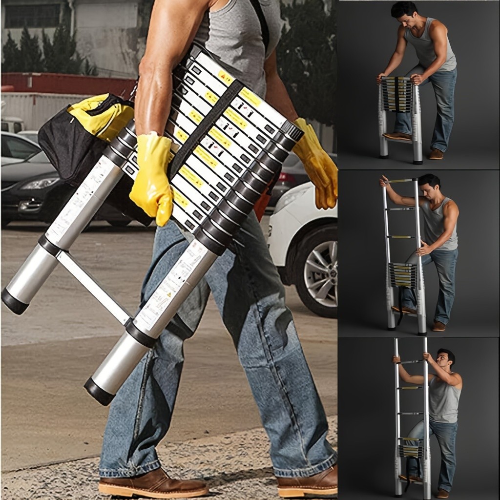 Escada Telescópica Simples em Alumínio 2,7m – 4,3m Extensível Portátil Antiderrapante