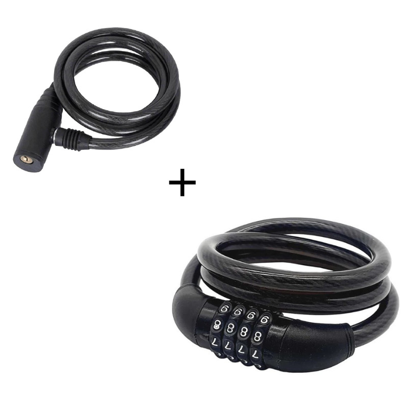 Cadeado Para Bicicleta e Moto Com Cabo De Aço  - Cadeado com chave + cadeado com senha