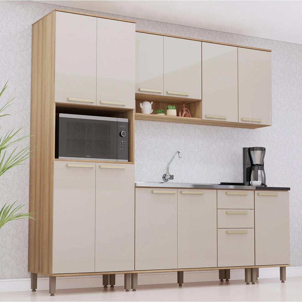 Armário Cozinha 5 Peças Cp02 com Pia Nádia Mocca/Avelã L01 - Mpozenato