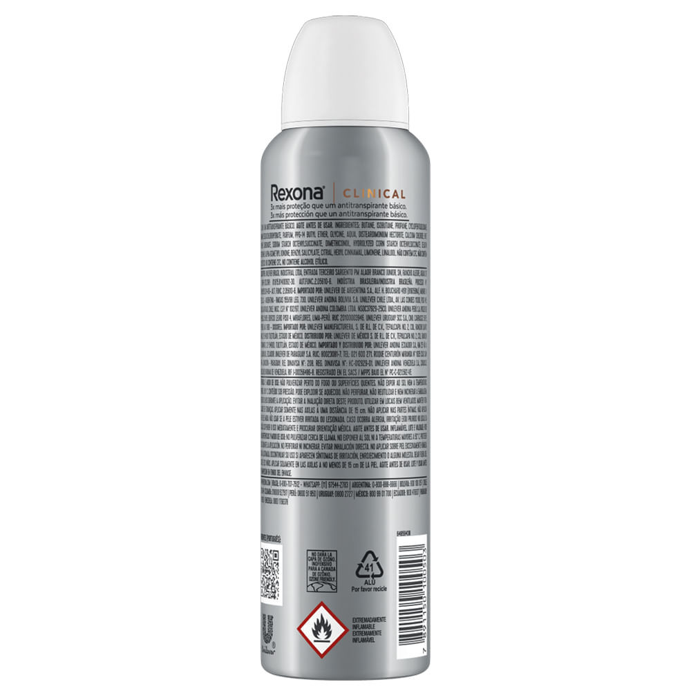Detalhes do Desodorante Antitranspirante Aerosol Rexona Clinical Invisible 150ml