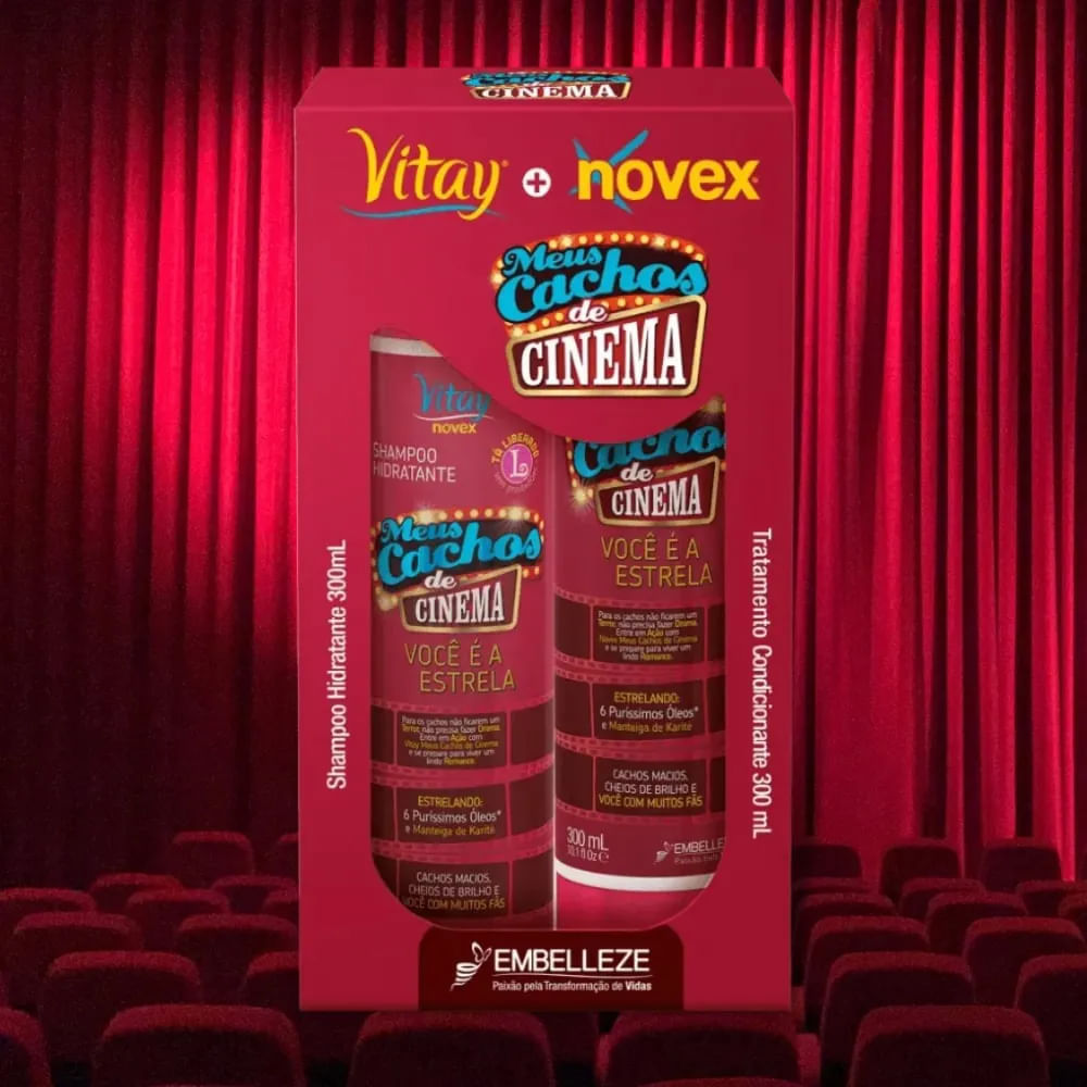 Detalhes do Kit Shampoo + Condicionador Novex Meus Cachos De Cinema 300ml