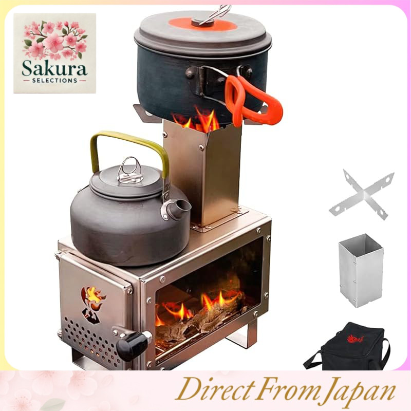 UPF Wood Stove New Upgrade Dual-purpose BBQ Grill Camping With Heat-resistant Glass Window Fire Pit Stainless Steel Rocket Stove With Chimney Small Solo Stove Mini Wood Stove Compact Outdoor Stove BBQ Cooking Fireplace For 1-2 People Tabletop Wood Stove F