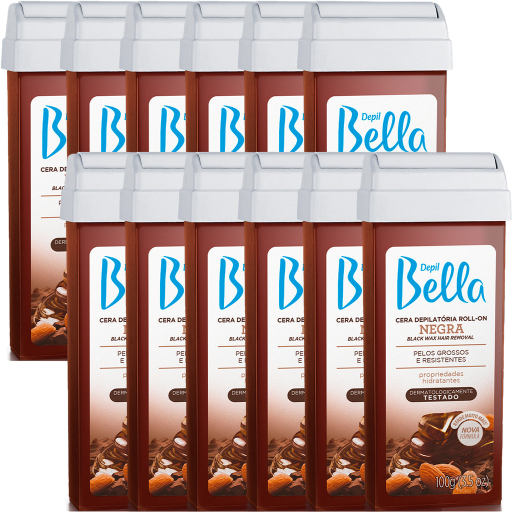 12 Cera Depilatória Refil Roll-On Negra Depil Bella 100g
