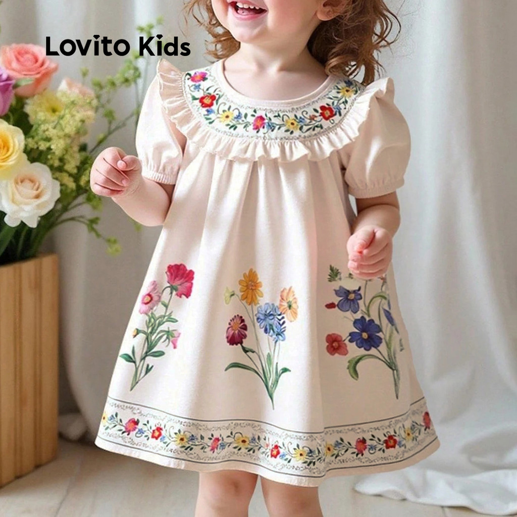 Lovito Kids Vestido Fofo com Babado - Vestido de Primavera/verão para Menina L162LD221 em Oferta na Shopee