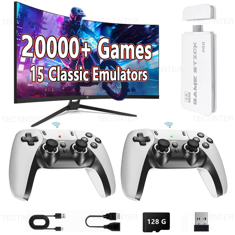 Console de Videogame TV 4K Game Stick M15, 64 GB, 20.000 Jogos Retro, Player Portátil com Controle Wireless