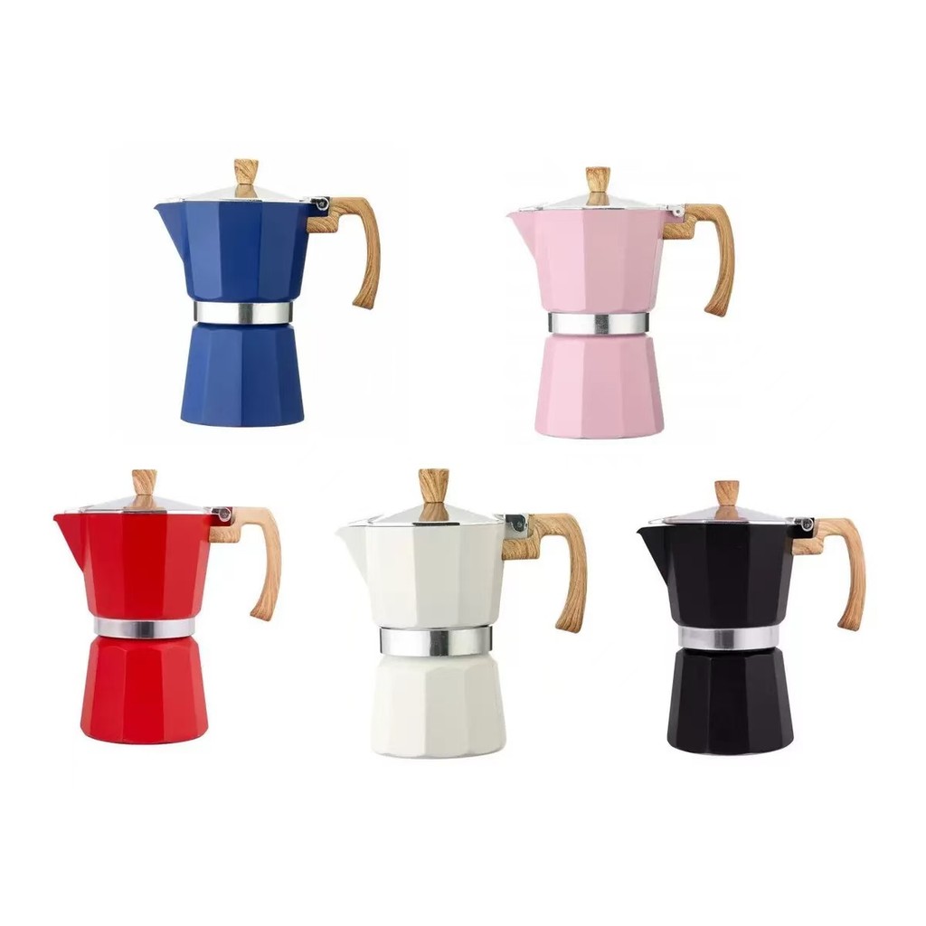 Imagem Máquina De Café Expresso Moka Pot 150ml-Cafeteira De Alumínio Com Cabo De Madeira