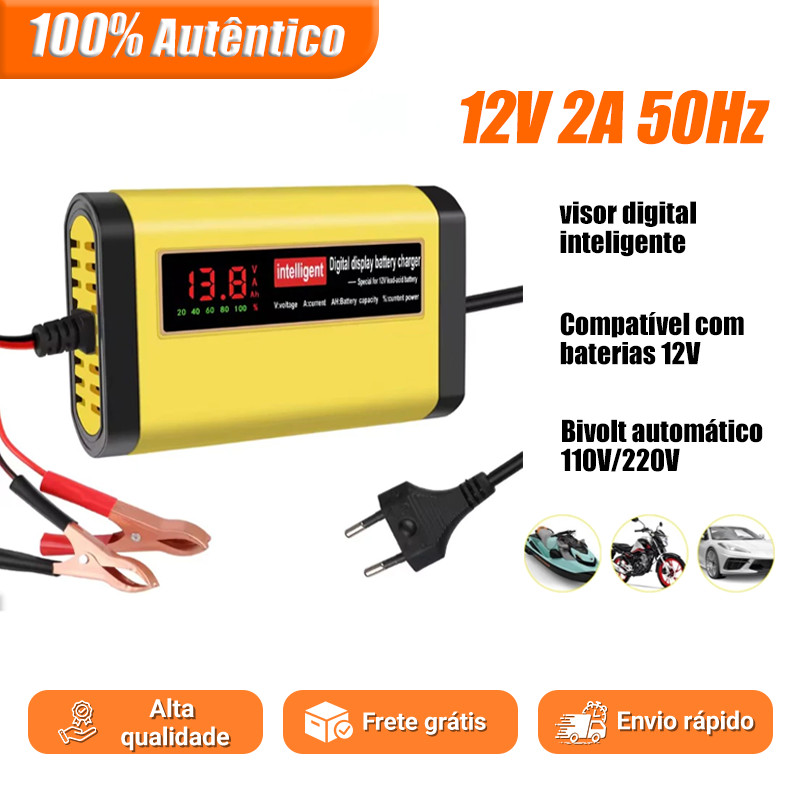 Carregador Bateria Carro Moto 12v 2A Carregamento Inteligente Automotivo Digital Com Visor Portatil em Oferta na Shopee