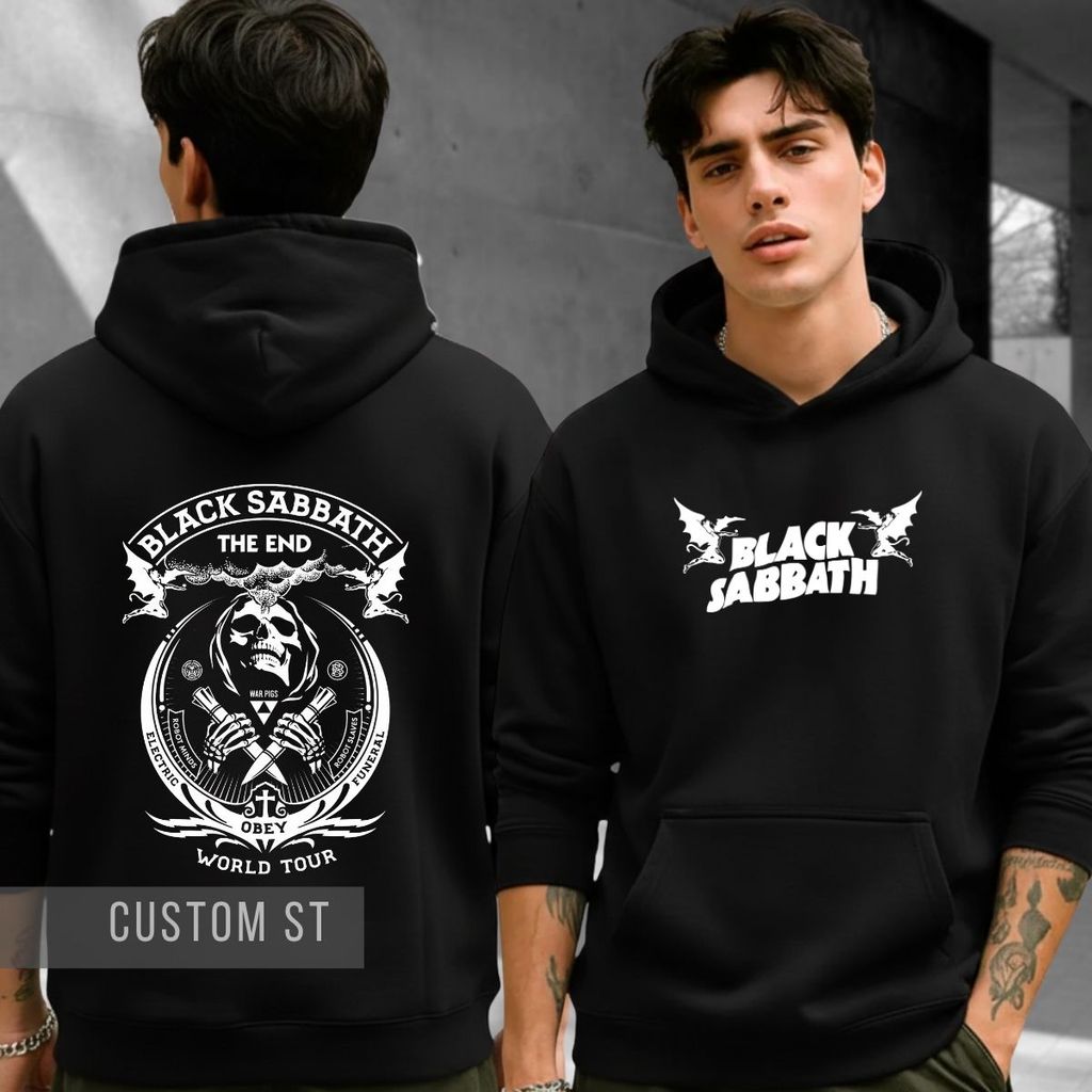 Moletom Canguru Banda Heavy Metal Black End Sabbath World Tour Rock Banda Caveira World Tour Funeral War Pigs Obey