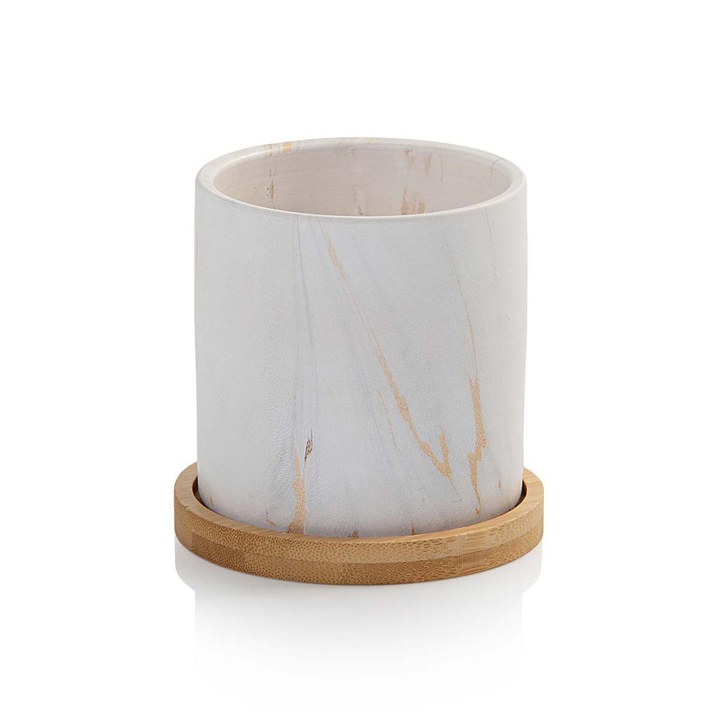 Vaso Cachepot Marmorizado Branco Porcelana Cube 8cm Pozzani