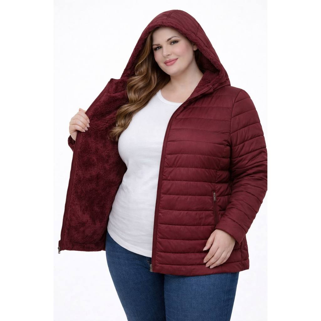 Jaqueta Feminina Plus Size Nylon Bobojaco Puffer Forrada Impermeavel Com Capuz Removivel