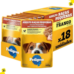 Kit 18 Sachês Pedigree Cães Adultos Raças Pequenas Alimento Úmido Sachê para Cachorro Frango 100g
