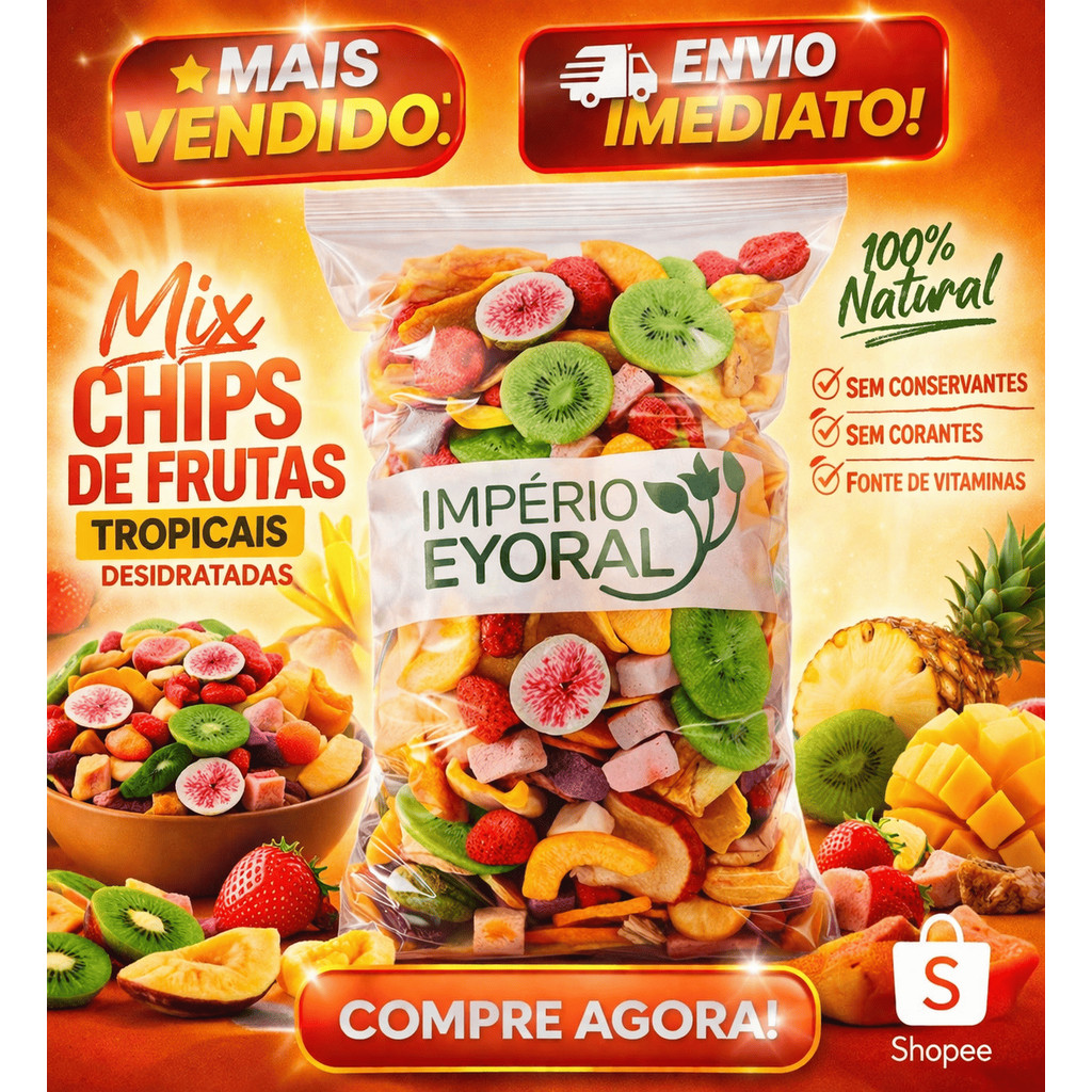 Mix de Frutas Tropicais Premium Desidratadas Crocantes Natural Sabor Intenso Snack Saudável