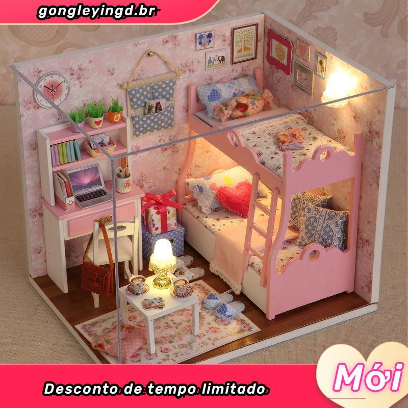 Cutebee Diário de gatinho Casa de bonecas faça você mesmo Mini casa com capa protetora contra poeira e caixa de música