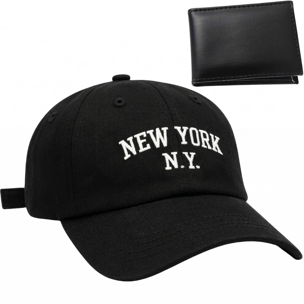 Boné New York NY Aba Curva Beisebol Snapback Bordado Regulagem Casual Strapback com Carteira