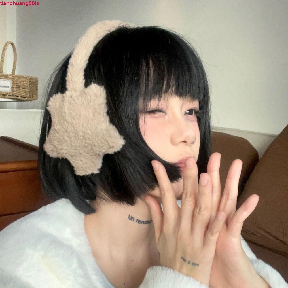 Protetores De Orelha De Estrela TIANCHUANG Y2k , Pelúcia De Inverno À Prova De Frio De Cor Sólida Fofos Para Mulheres Ao