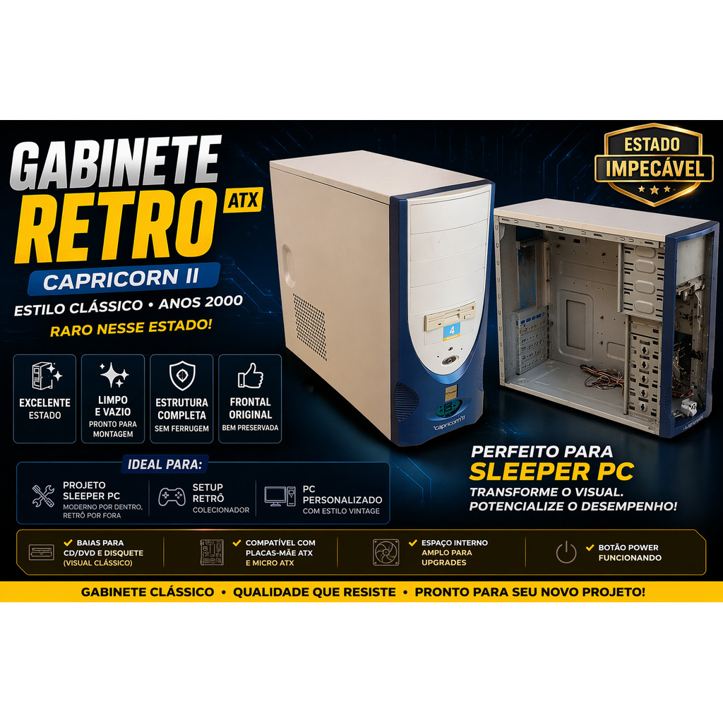 Gabinete Retrô ATX | Vintage Anos 2000 | Sleeper PC | Completo e Impecável