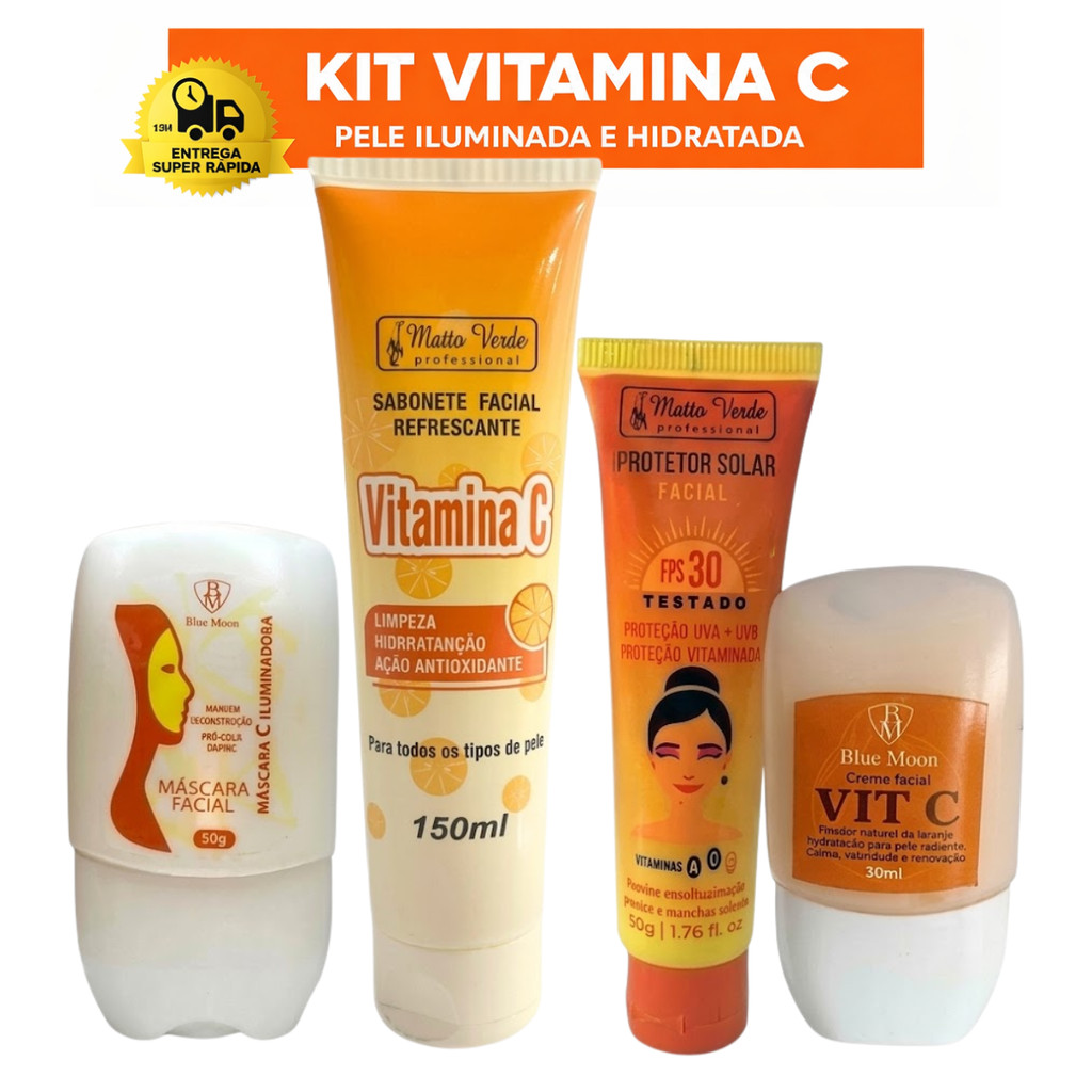 Kit Skin Care Clareador Cuidado Facial Vitamina C Derma Chem Hidratação Intensa Kit Rosto e Corpo