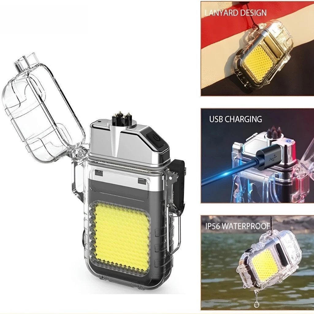 Isqueiros Elétricos USB com LED – Sem Chama/ À Prova de Vento e Água/ Ideal para Camping e Uso Diário - WANG