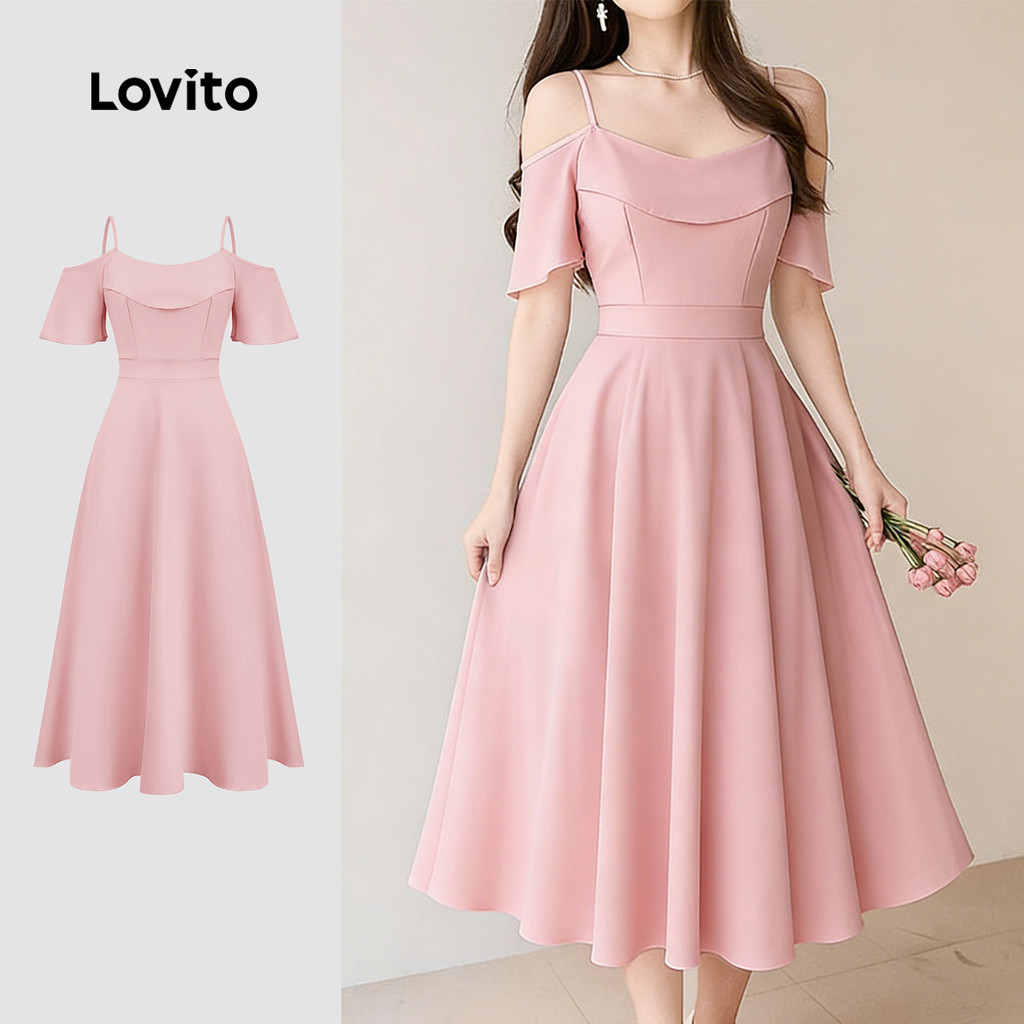 Lovito Vestido Elegante de Duas Camadas com Zíper Rosa Primavera/verão para mulheres L183AD165