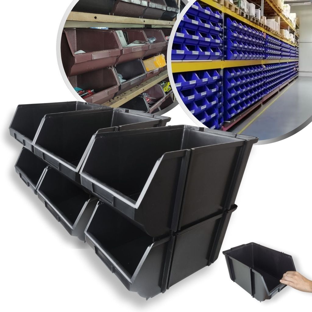 6 Caixas Plástica Organizadora Gaveteiro Bin Nº 7 Preta Box 16L 30Kg Estante Prateleira Empilhável