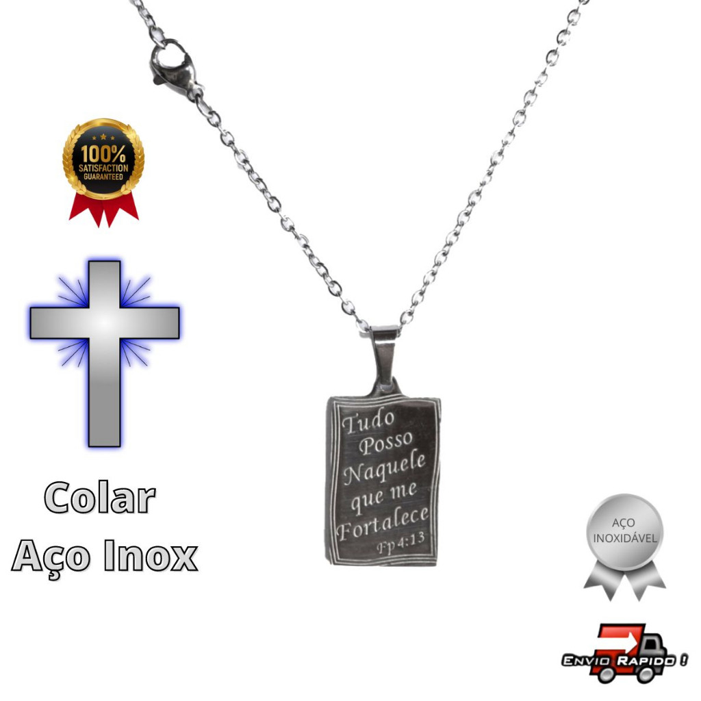Colar Cristão Católico Evangélico Gospel Cordão Tudo Posso Naquele que me Fortalece Católico Salmos