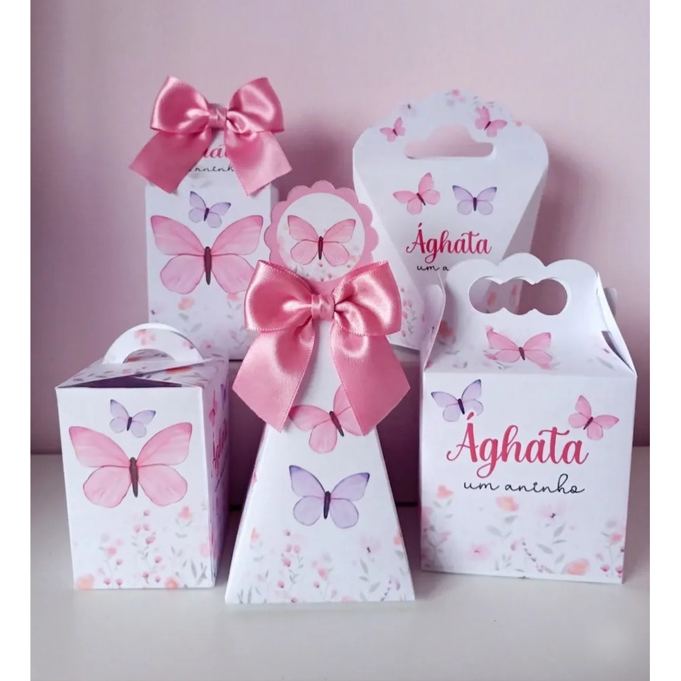 Caixas Personalizadas  JARDIM BORBOLETA ENCANTADA ROSA I Com Laço l  Decoração Aniversário l Lembrancinha  Pegue E Monte
