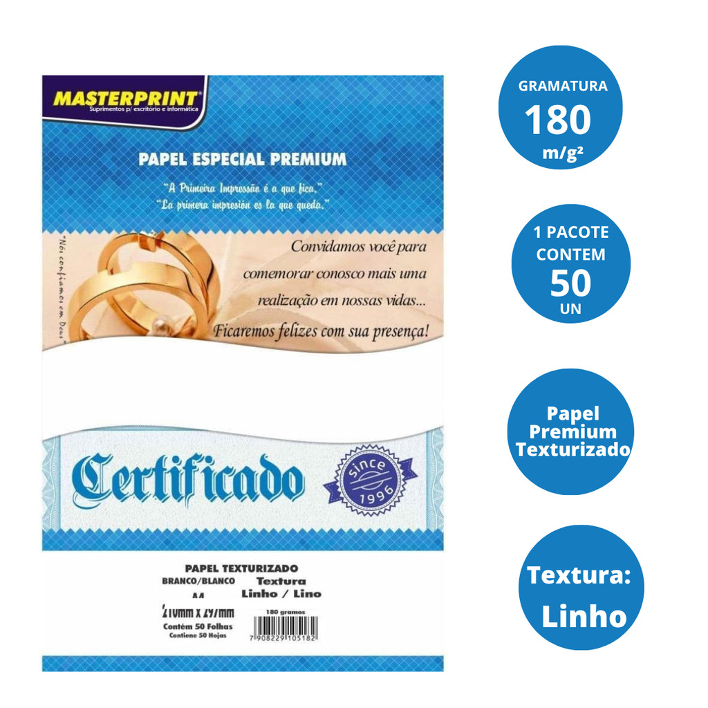 Papel Branco Premium Linho 180g A4 - MASTERPRINT em Oferta na Shopee